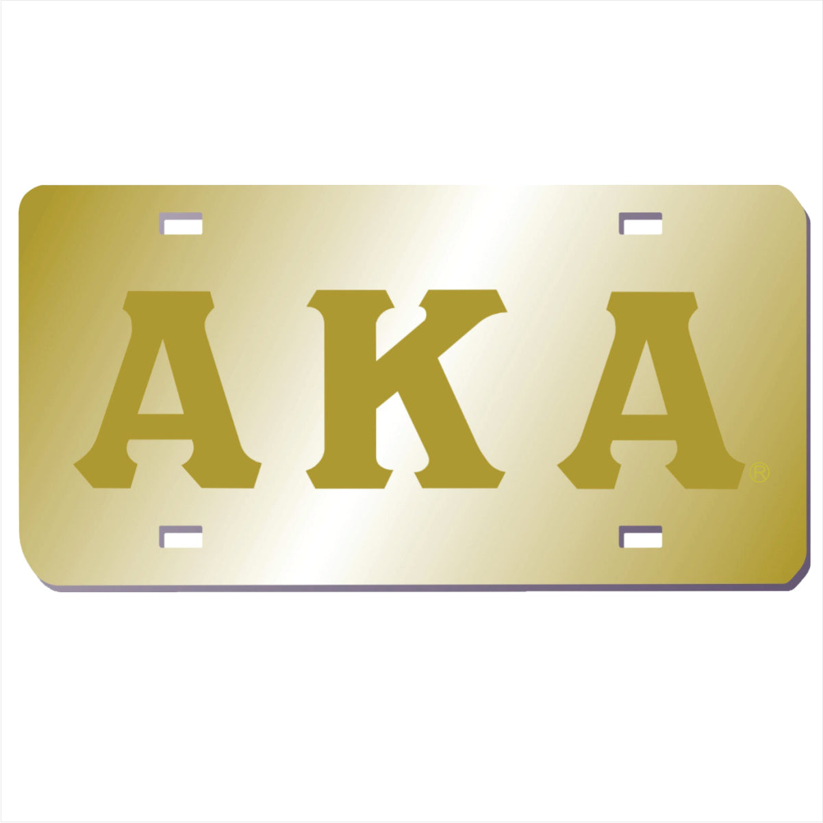 AKA Gold Satin Mirror Auto Tag