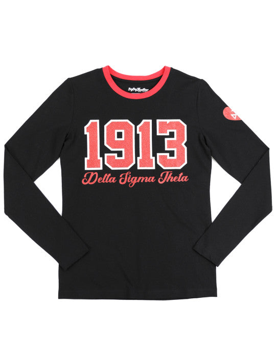 Delta Date Glitter Print Long Sleeve Tee