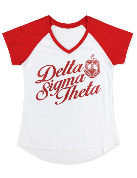 Delta Glitter Print V-Neck Tee