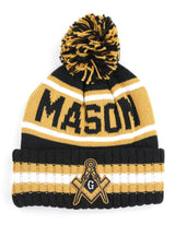 Mason Square and Compass 2B1ASK1 Beanie Hat Toboggan Winter Knit Black Gold and White