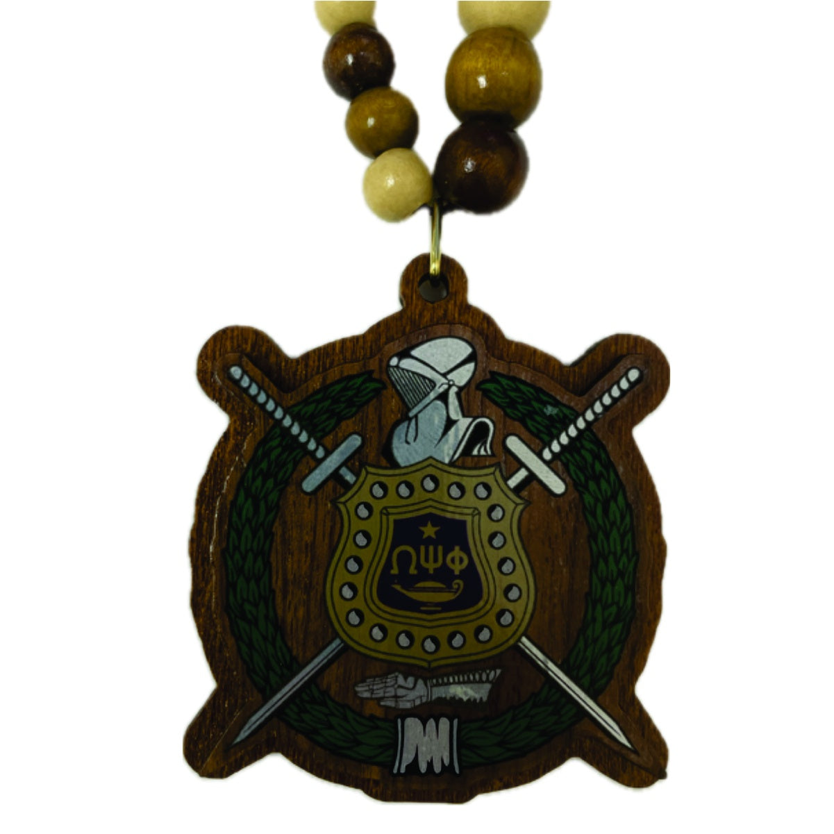 Omega Wood Bead Tiki Crest