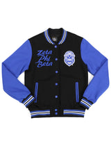 Zeta Phi Beta ZPhiB ZPB fleece snap up jacket black and royal lightweight embroidered