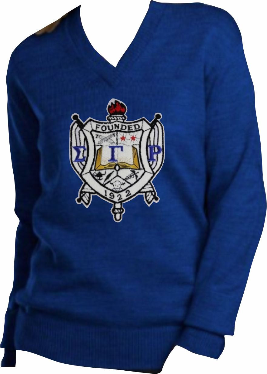 SGRho Chenille Crest V-Neck Sweater